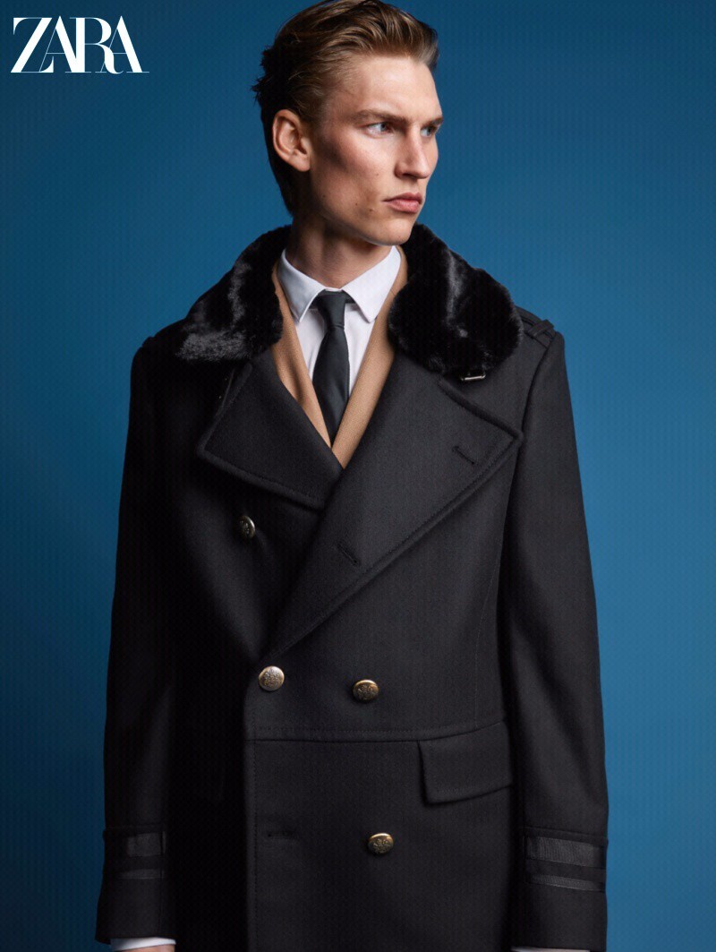 ZARA MEN WOOL BLEND DOUBLE BREASTED COAT SIZE M BLACK REF 6332/618