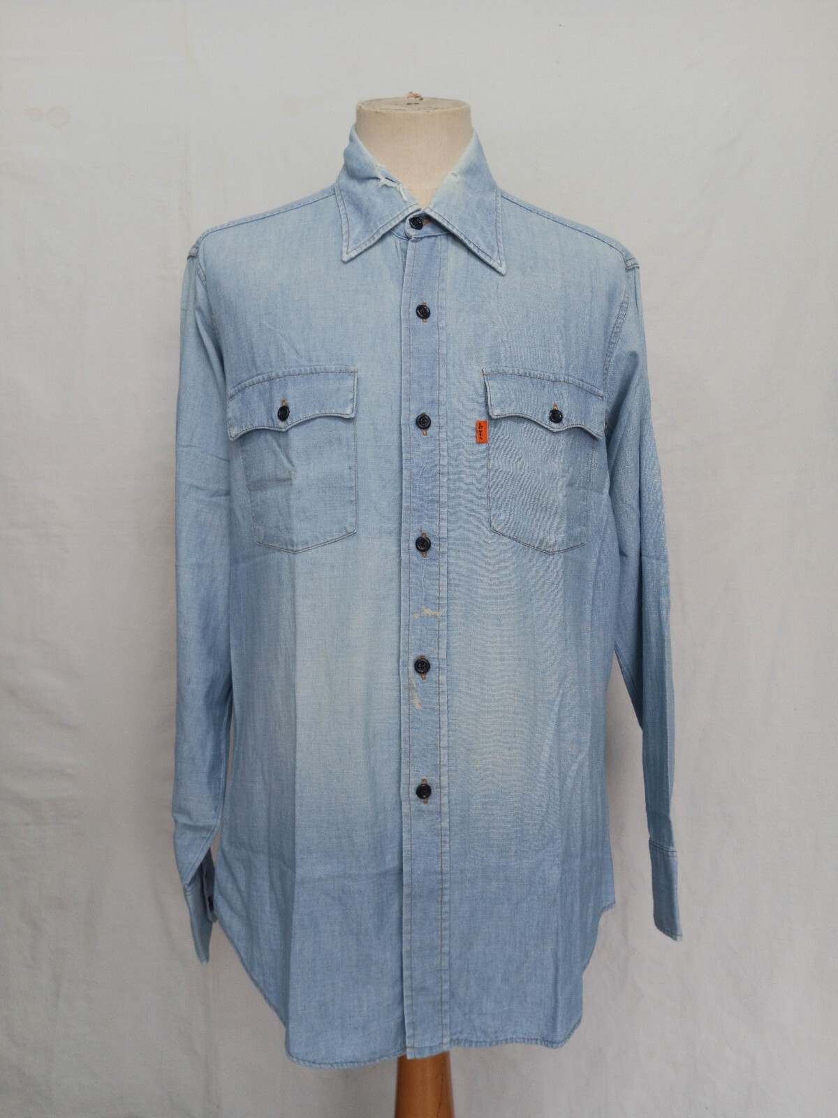 Vtg 70s Levi's Orange Tab Chambray Work Shirt Sky Blue Cotton