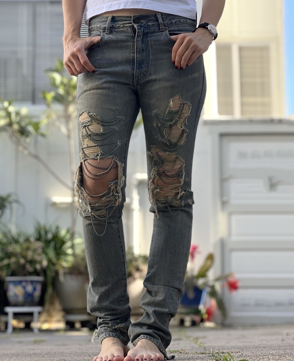 Hedi Slimane × Saint Laurent 2014 Distressed Chain Denim Jeans