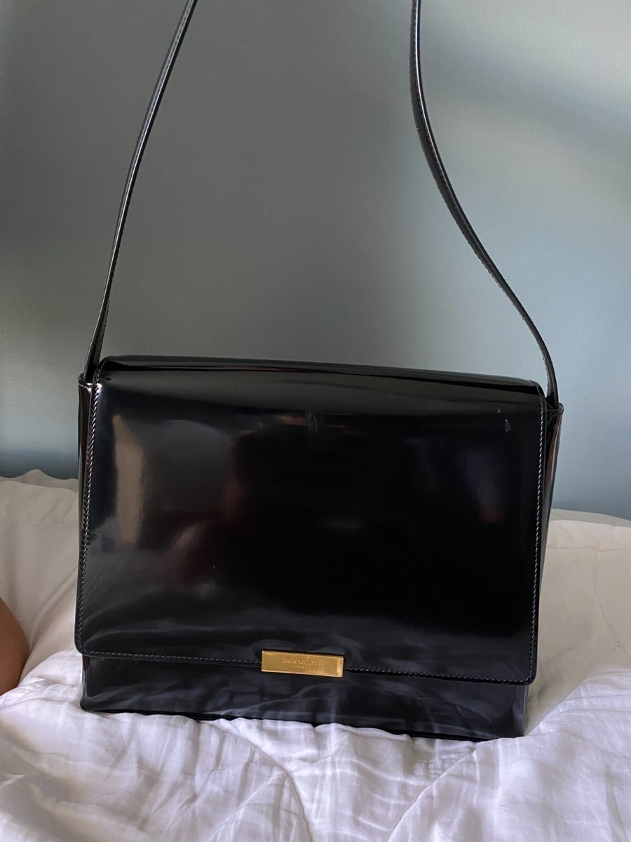 $1,250 Saint Laurent 90s Bag In Black Patent Leather YSL Satchel