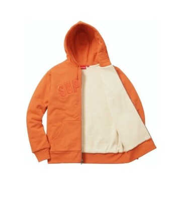 Supreme FW17 Arc Logo Thermal Zip Up Sweatshirt Orange Men's size