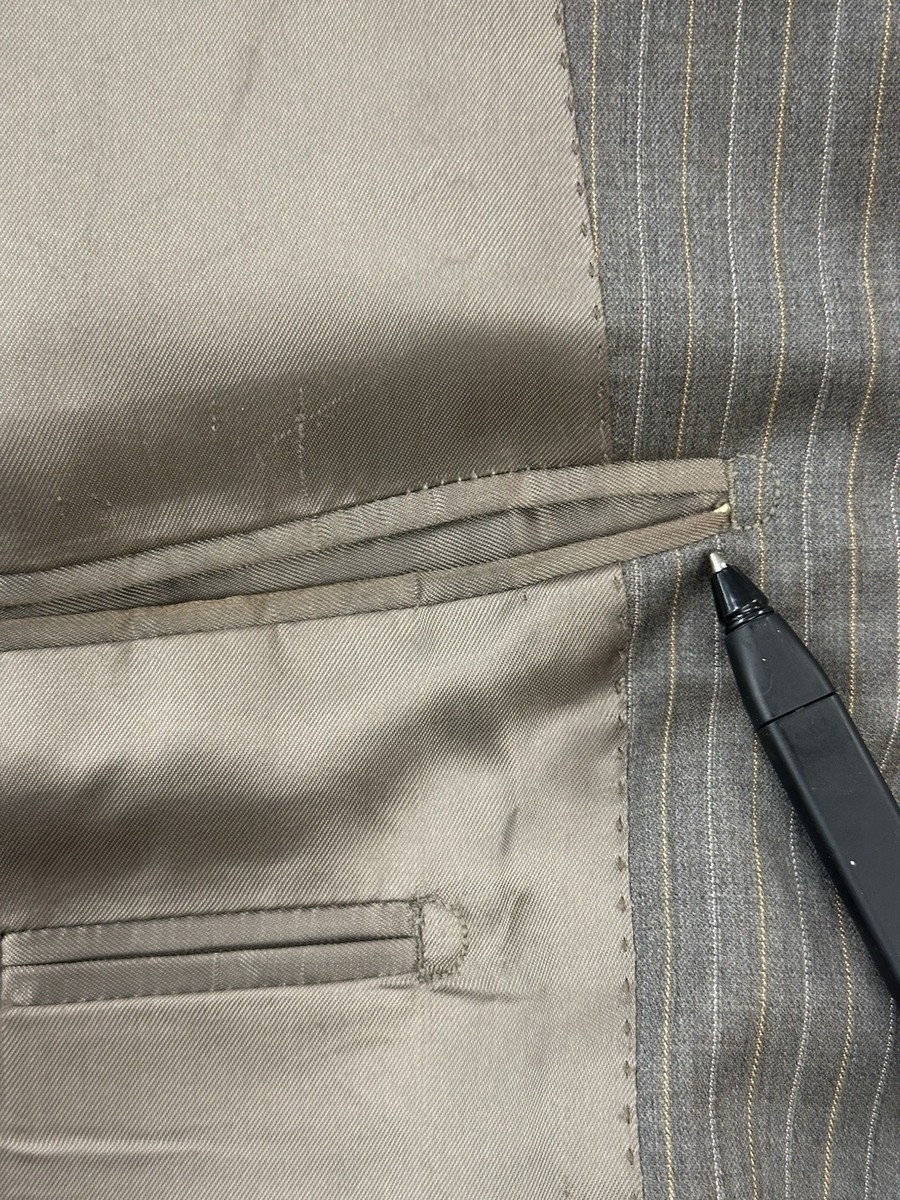 Ermenegildo Zegna Cloth Mens Suit 40L 37X32 Brown Gray Stripe