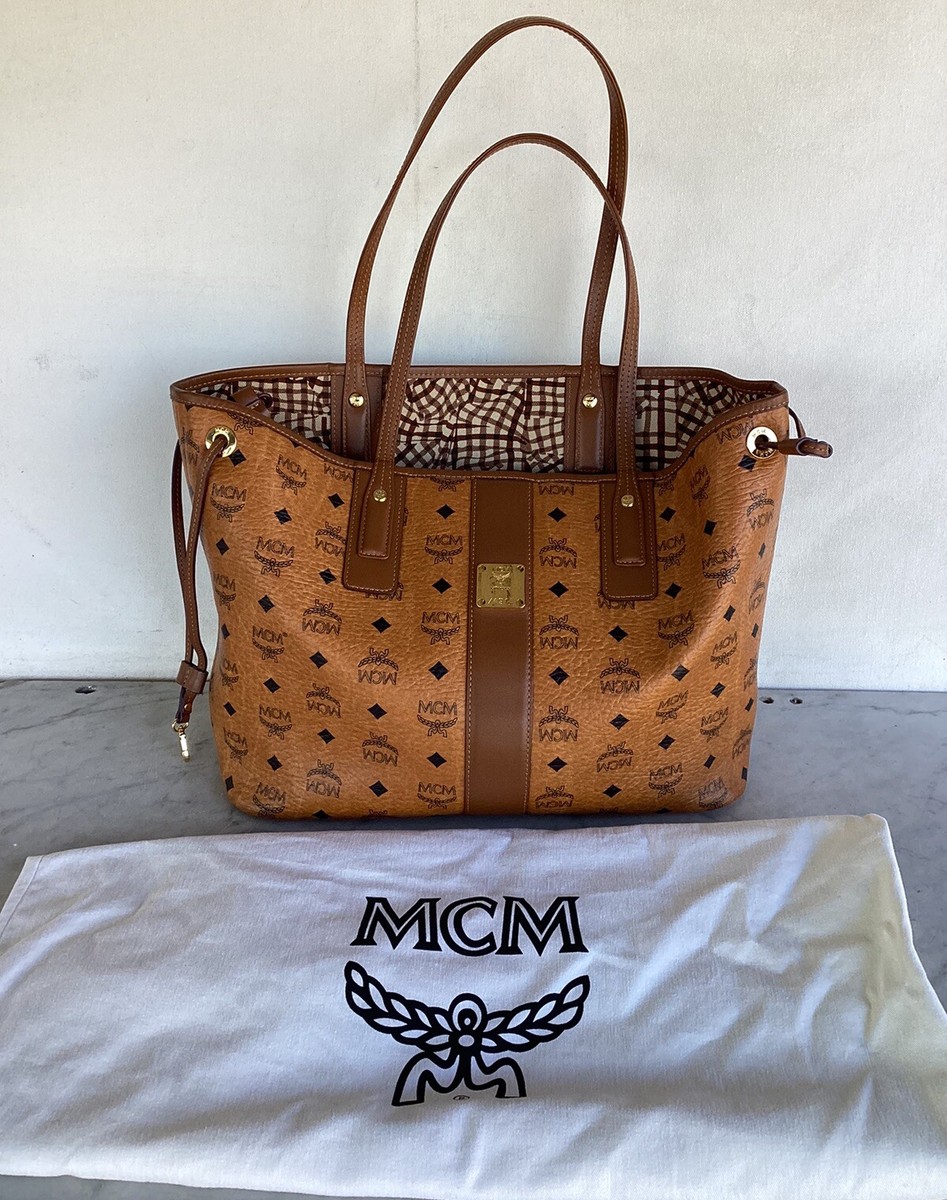 Genuine MCM Cognac Liz Reversible Vesetos Large Shopper Tote Bag