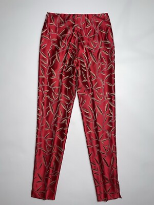 Prada Vintage Archive Spring 1997 Red Silk Bamboo Print Slim Pants