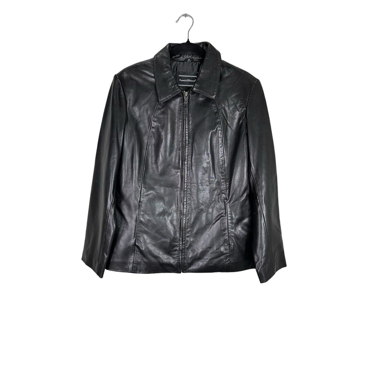 Preswick & Moore Women's Y2K Black 100% Leather Full Zip Jacket