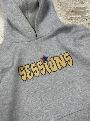 Vintage 90s Sessions Grey Hoodie Sweatshirt Made in USA Skate | eBay
