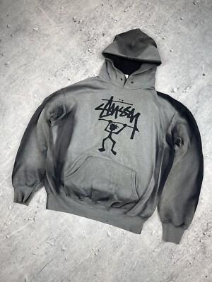 Vintage Handmade 00s Gray Stussy Sunfade Hoodie Rare Man Size L | eBay