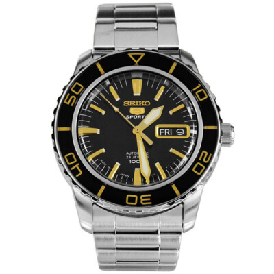 SEIKO 5 Sports SNZH57K1 Automatic 7S36 Watch Black Gold Fathoms