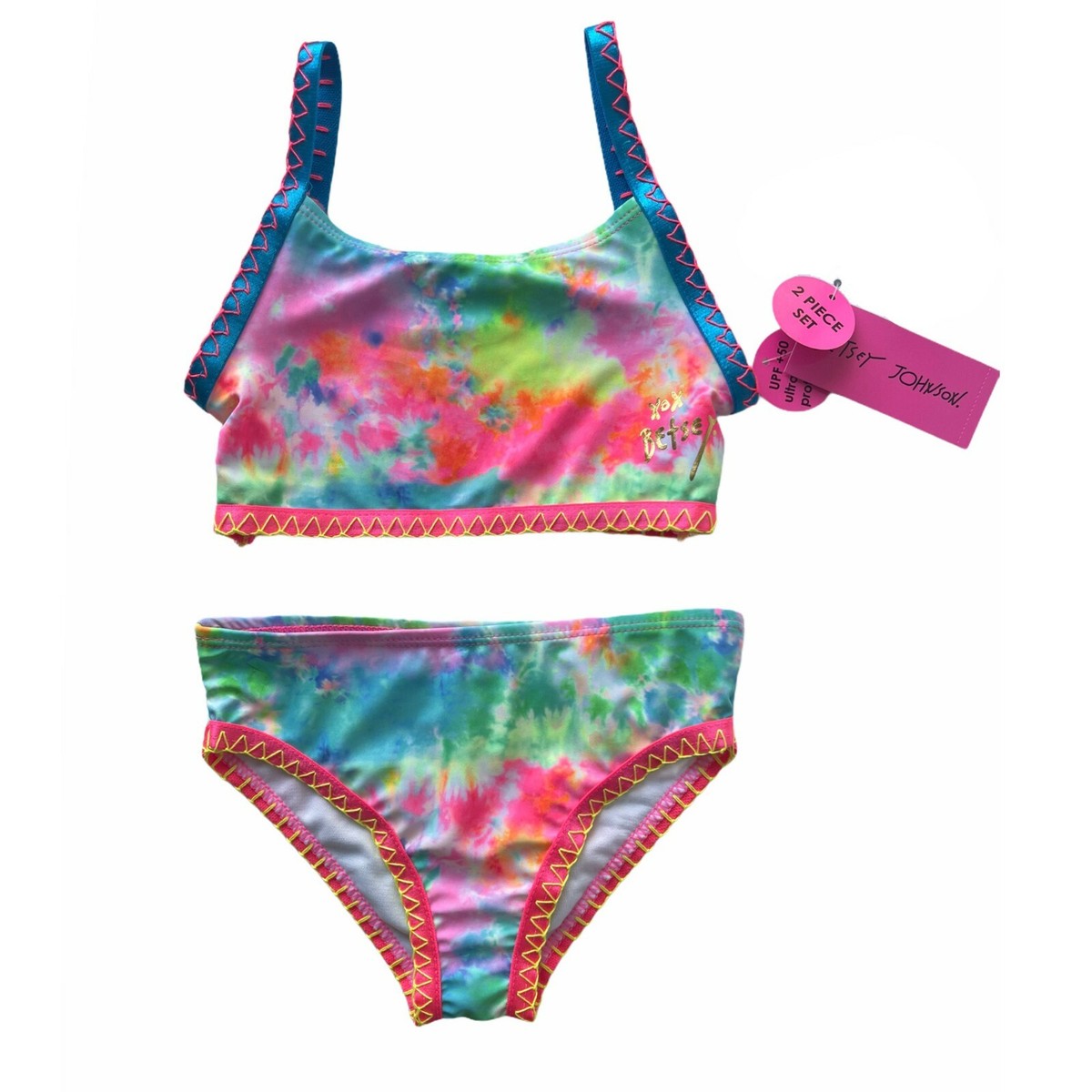 Betsey Johnson Swimsuit Girls size 5 Multicolor Tie Dye Bikini UPF