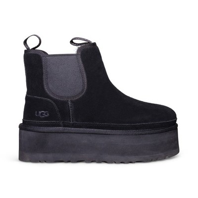 UGG NEUMEL PLATFORM CHELSEA BLACK SUEDE SHEARLING WOMEN'S BOOTS