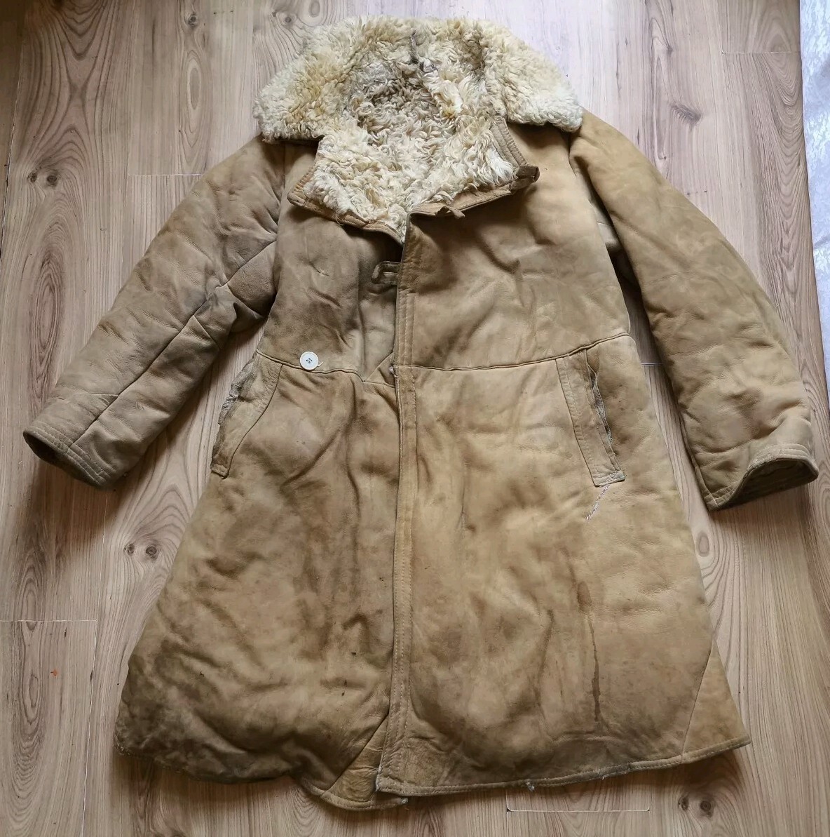 Vintage Soviet Army USSR Uniform Military Sheepskin Coat Bekesha