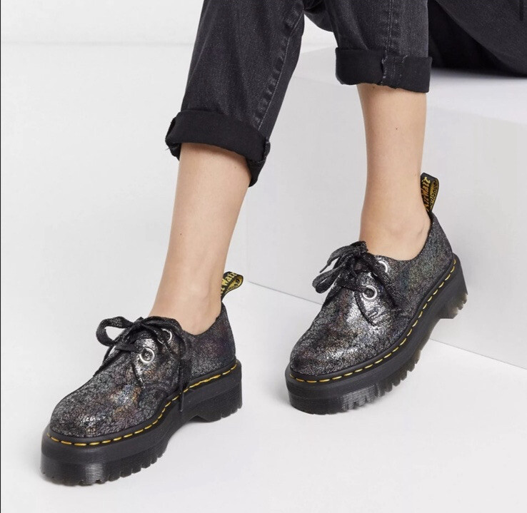 Dr. Martens Women's Holly Platform Retro Quad Gunmetal Iridescent