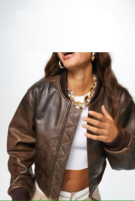 Women Cropped Leather Jacket Vintage Bomber Leather jacket