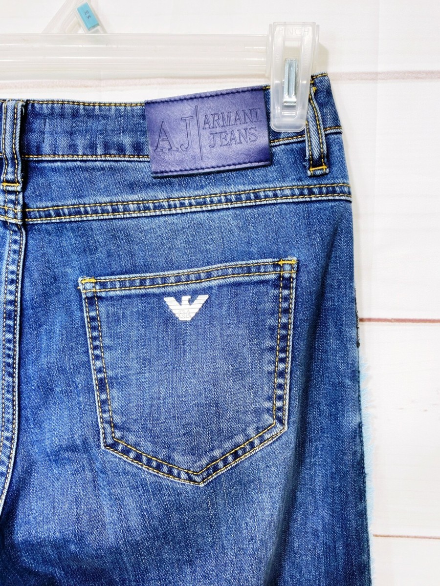 AJ Armani Jeans Womens Capo Campione Jeans Size 28 Blue Fringed