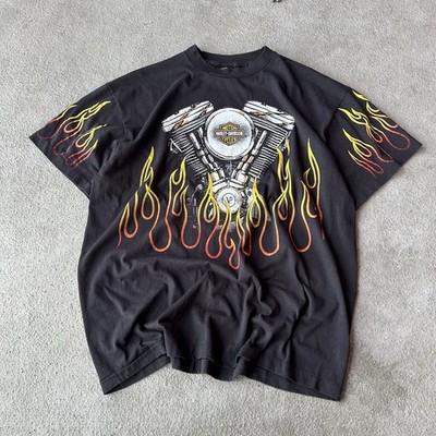 Harley Davidson AOP REPRINT T shirt Flame Engine All Over Print