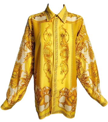 Gianni Versace Petitot Silk Shirt Gold Rococo Atelier 1990s Men's