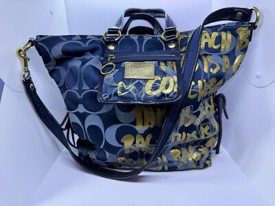 Coach XL Poppy Spotlight Graffiti Blue Denim Shoulder Handbag