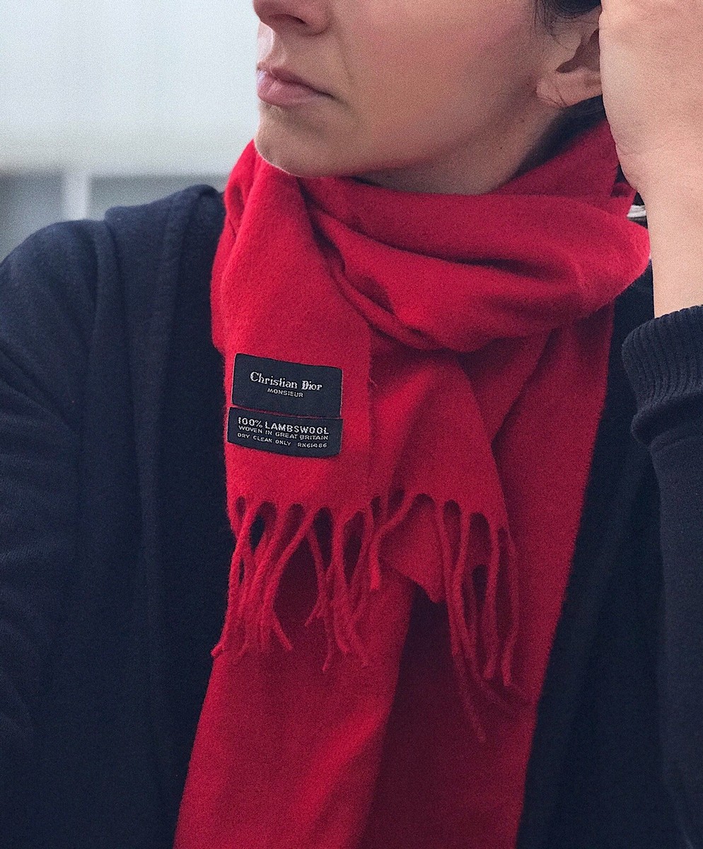 Christian Dior Monsieur Lambswool Scarf Made in Great Britain Red