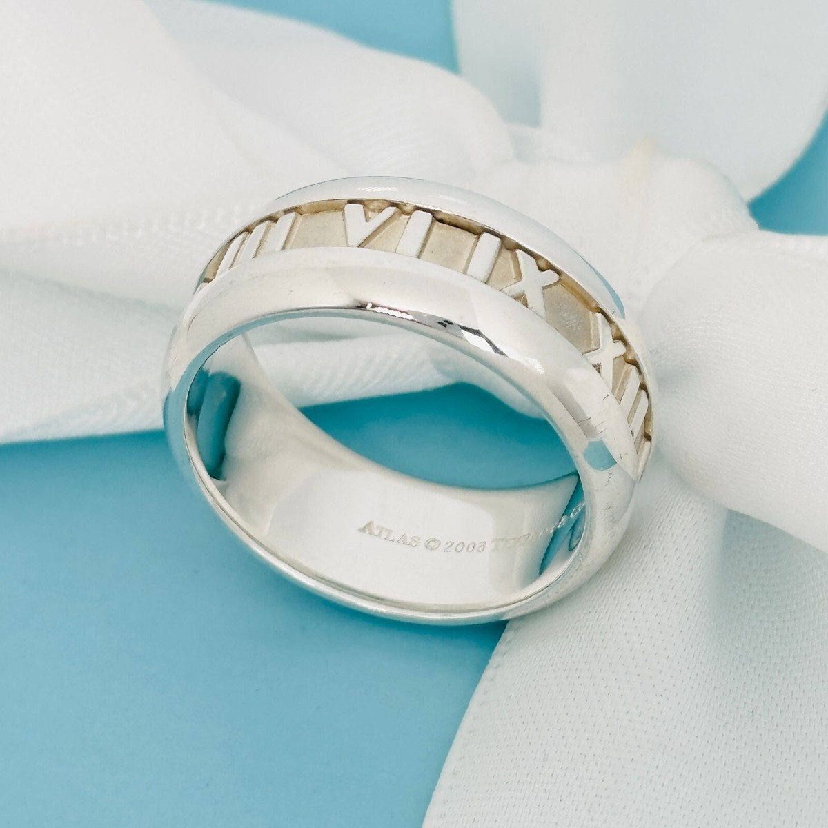 Size 7.5 Tiffany Wide Atlas Roman Numerals Mens Unisex Ring in