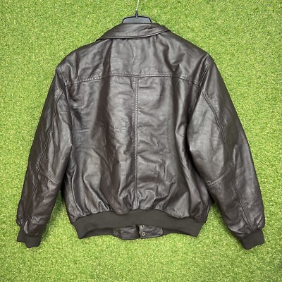 Vintage 90s Snap-On Brown Leather Jacket Size Large Quilt Lined