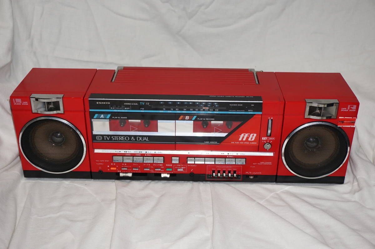 SANYO Stereo Double Cassette Recorder MR-FF8 Radio Red Vintage F/S