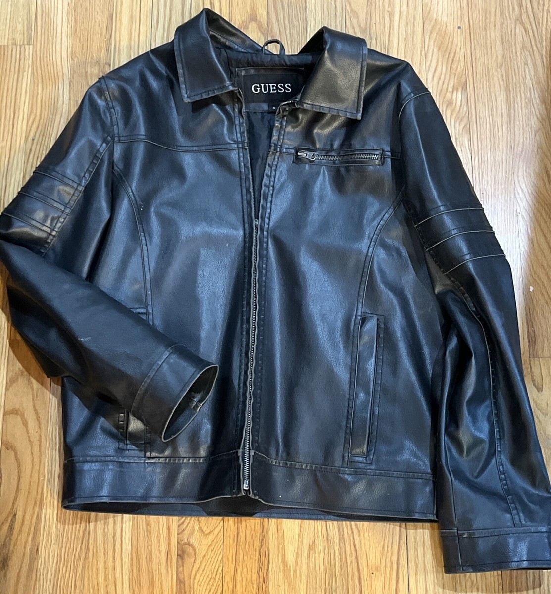 Men's Vintage Guess Black Faux Leather Jacket Coat Size S | eBay