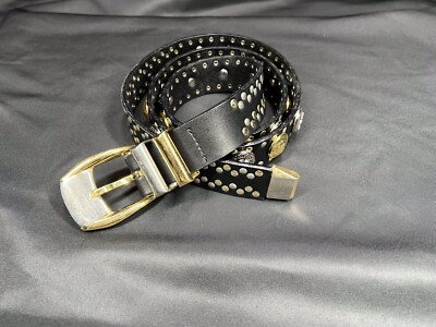 GIANNI VERSACE Mens Black Studded Rhinestone Medusa Head Belt Size