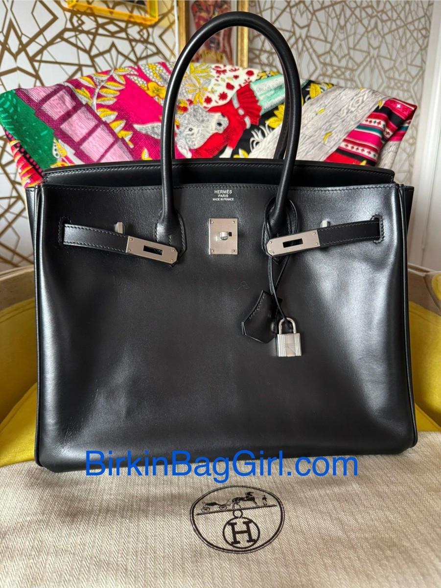Hermes Birkin 35 Black Box Calf Palladium/Silver Hardware E Stamp