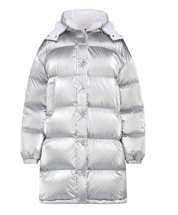 MONCLER Gaou Down Silver Hooded Quilted Long Puffer Jacket Coat