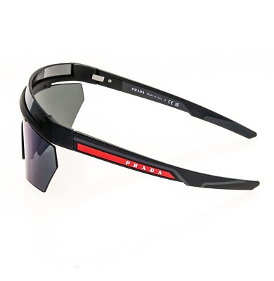 PRADA 01Y Linea Rossa IMPAVID Sunglasses Black Blue Shield Wrap