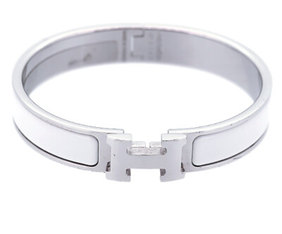 Hermes Click H Bracelet Bangle Silver Plated Enamel Silver x White