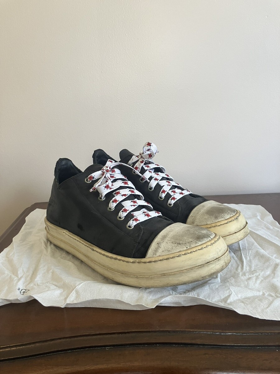 Rick Owens Men's 43 Waxed Canvas Low Ramones Sneakers DRKSHDW
