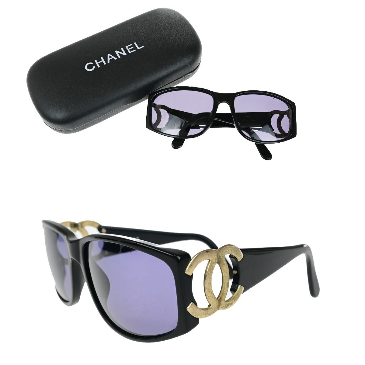 CHANEL CC Logos Sunglasses Eye Wear Plastic Black Gold 60RK636 | eBay