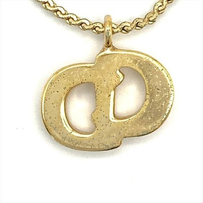 Christian Dior CD Logo Motif Necklace Gold Plated Rhinestone