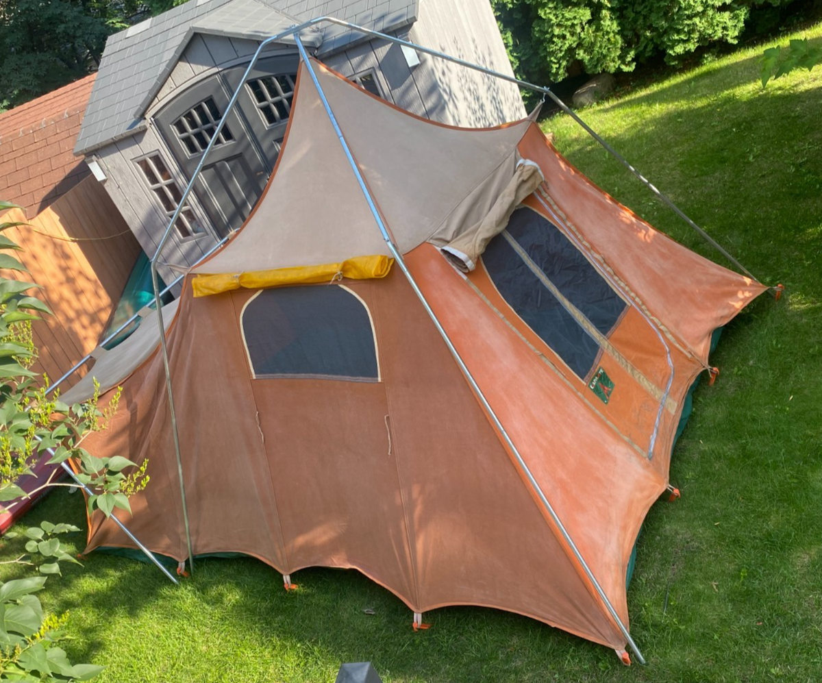Vintage Camp Mate Canvas Tent Orange 7ft Tall 139x96in Poles