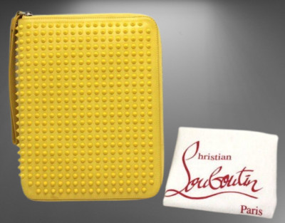 Christian Louboutin CRIS CASE iPad Case Yellow Leather Studs Auth