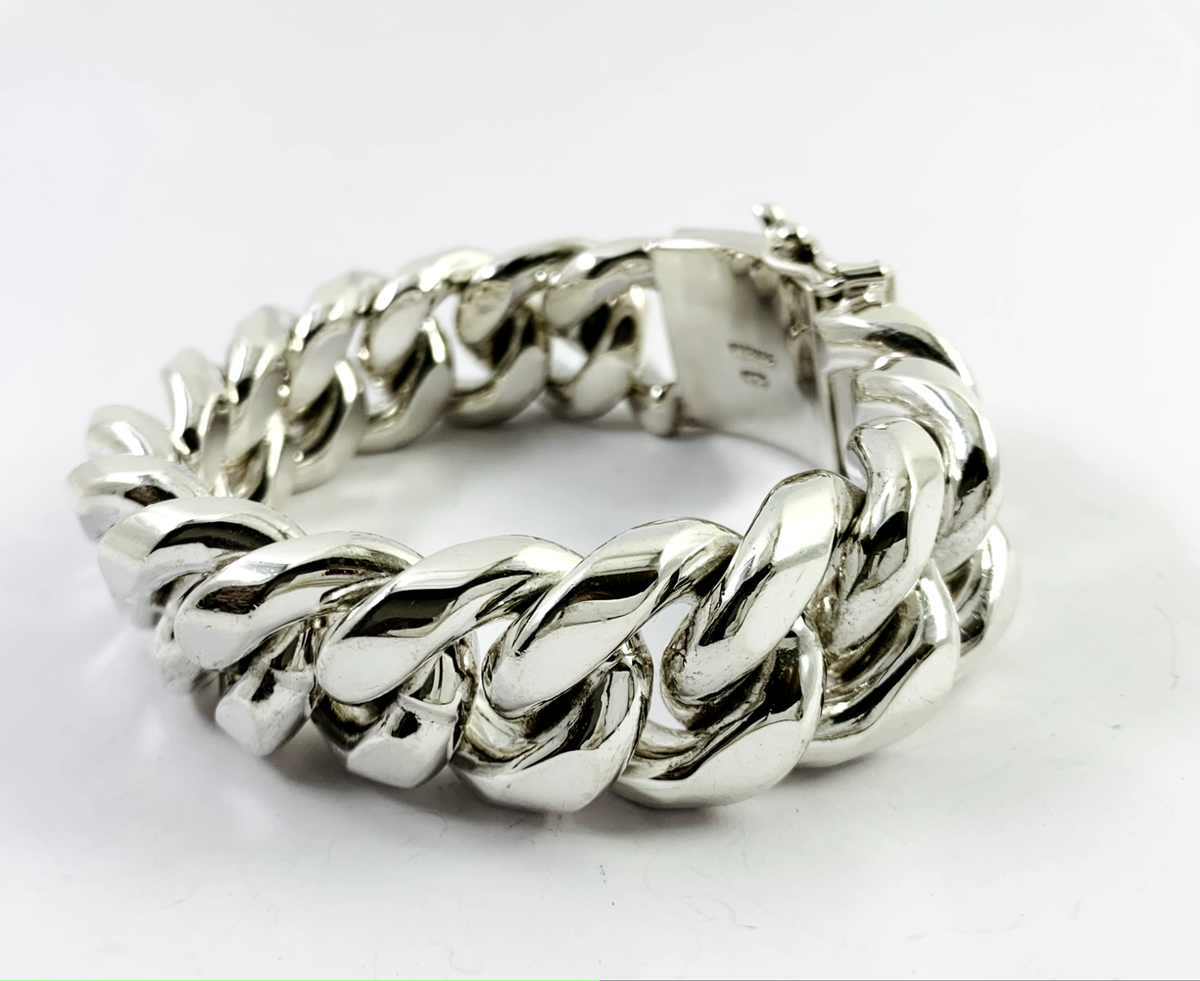 Very Heavy Taxco Mexico 925 Sterling Silver Cuban Link Bracelet