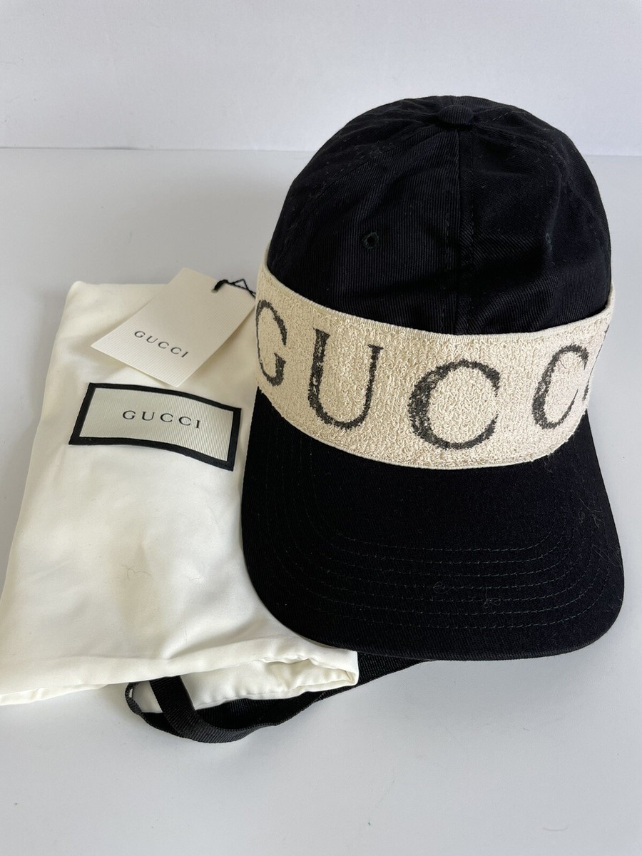 Gucci Unisex Black Canvas White Headband Cabardine Baseball Hat M