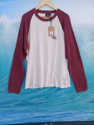 Stussy Raglan 2 Tone Basic Stock Logo Thermal L/S Crew XXL New