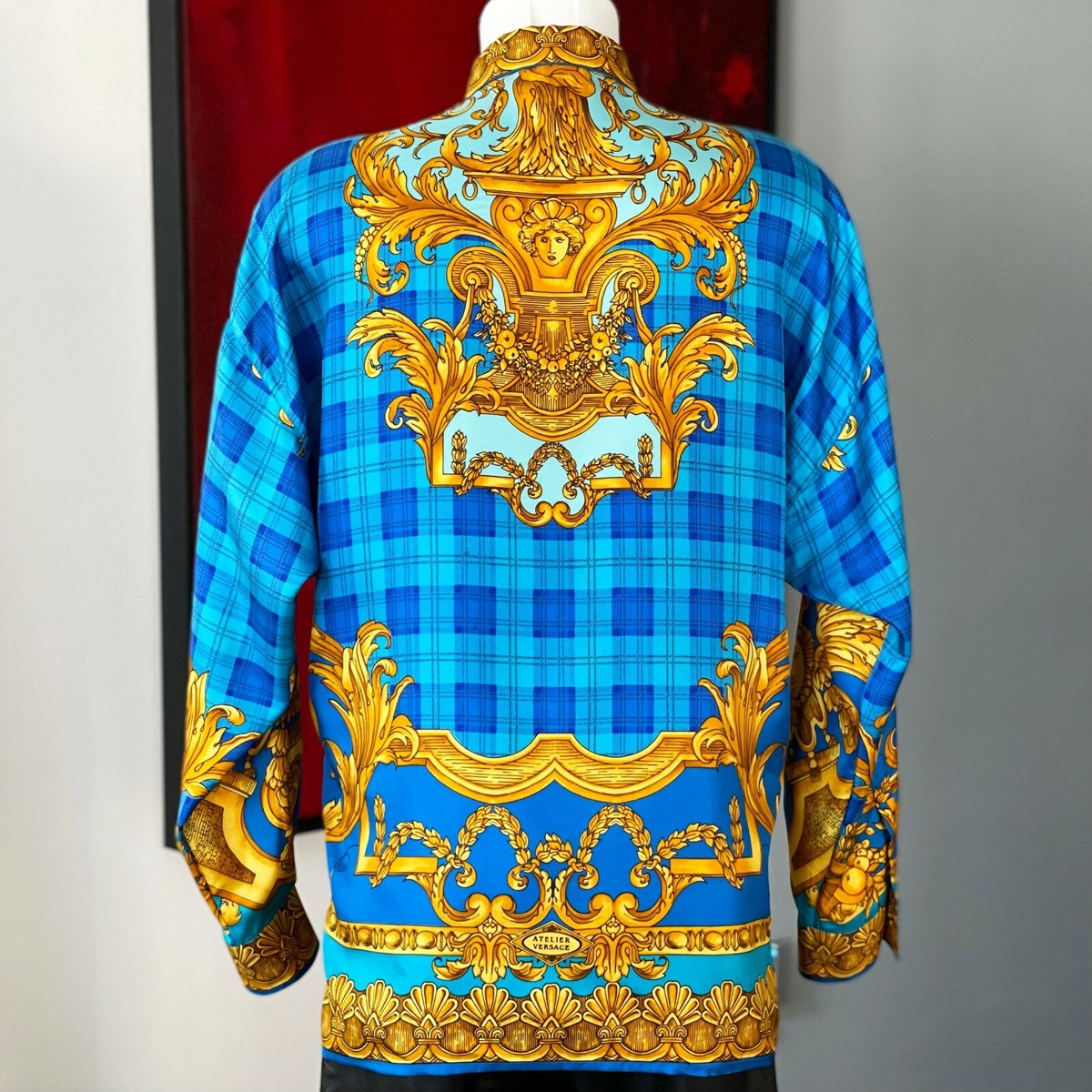 GIANNI VERSACE ISTANTE silk shirt Barocco & plaid print size IT 48