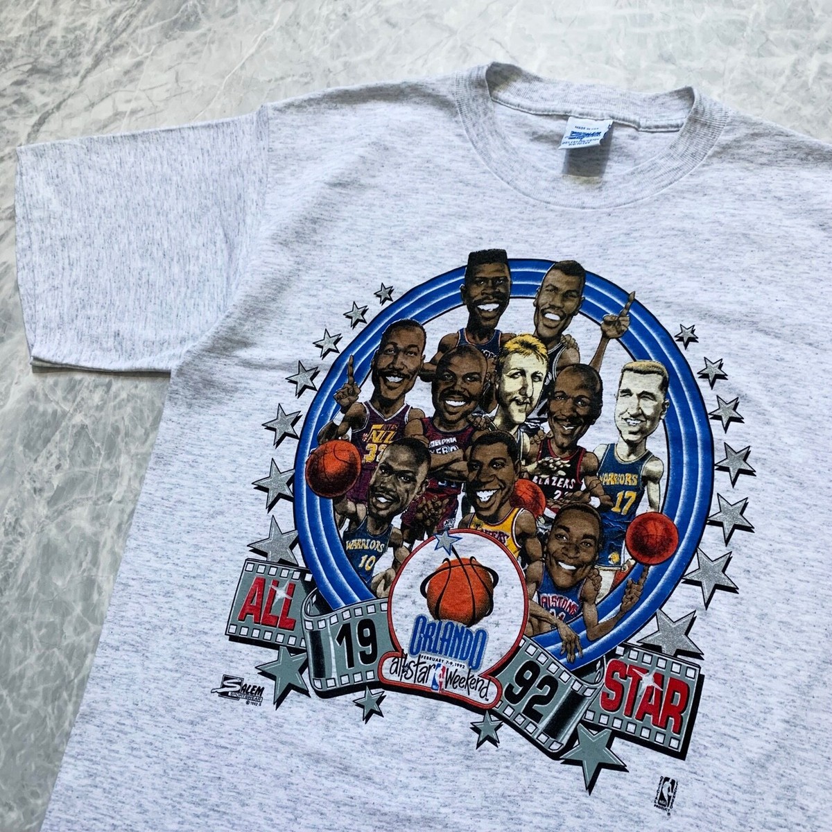 VTG 90s NBA ALL STAR 1992 SALEM SPORTSWEAR CARICATURE T-SHIRT SIZE