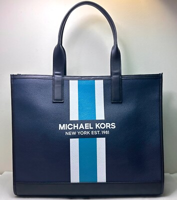 Michael Kors Cooper XL Blue Embossed Pebbled Leather Structured