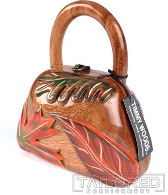 NEW - TIMMY WOODS Beverly Hills Wooden Carved Purse Tropical Leaf