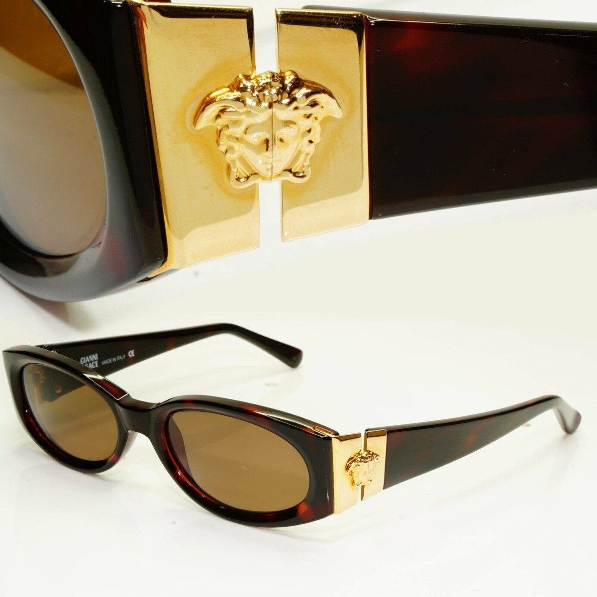 Gianni Versace 1996 Mens Vintage Gold Medusa Brown Sunglasses MOD