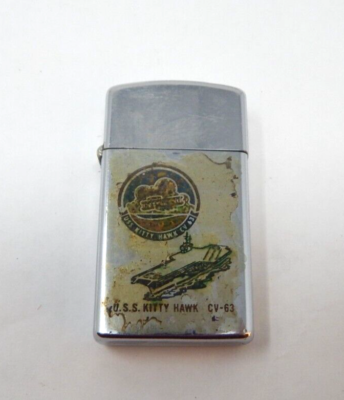 ZIPPO USS KITTY HAWK CV-63 VINTAGE 1983 SLIM LIGHTER W/ Patch | eBay
