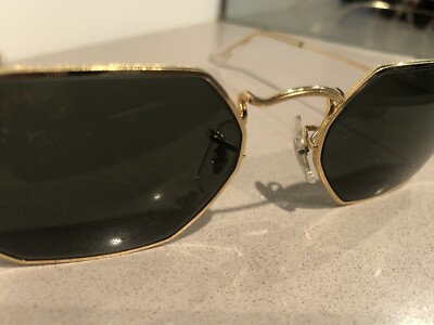 Vintage B & L Ray Ban Octagon Gold Framed Sunglasses + Case, W1535