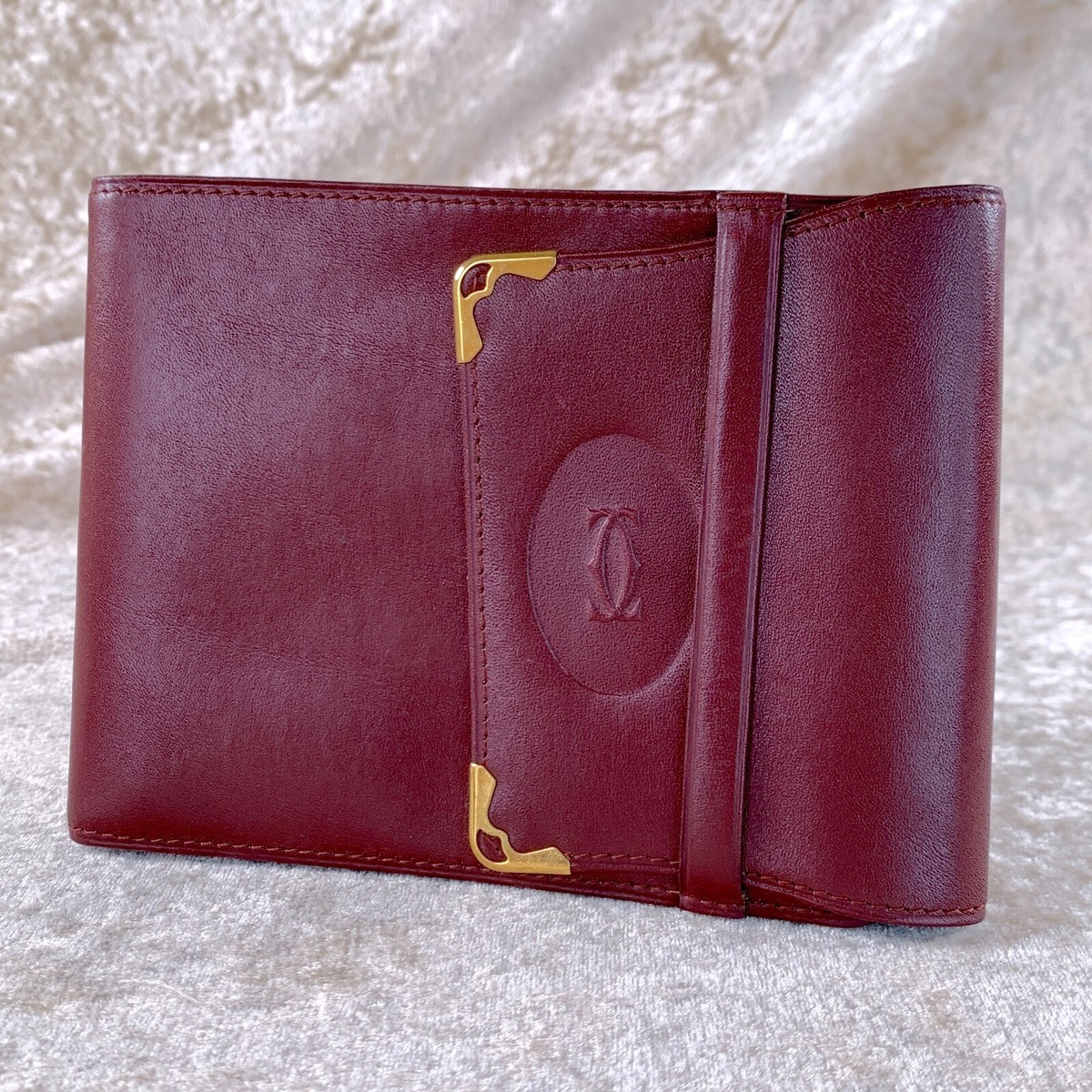 Vintage Cartier Passport Card Case Holder Wallet Bordeaux Leather