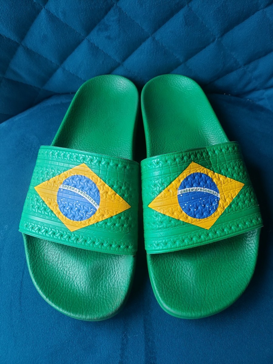 Adidas Originals BRAZIL Adilette Sandals FLAGS Men's US 8 Made in