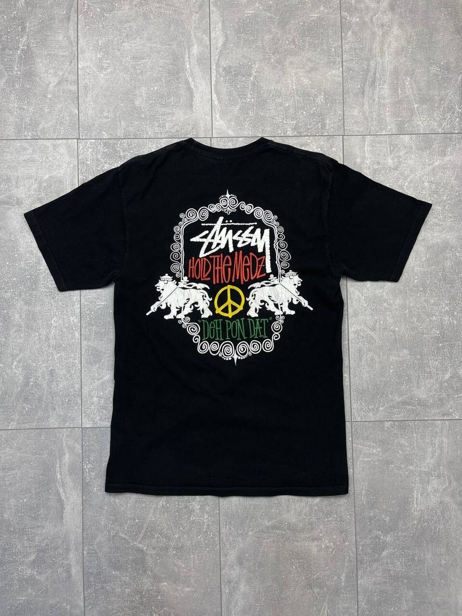 Vintage Stussy Rasta Hold The Medz Deh Pon Dat Mens Black T- shirt