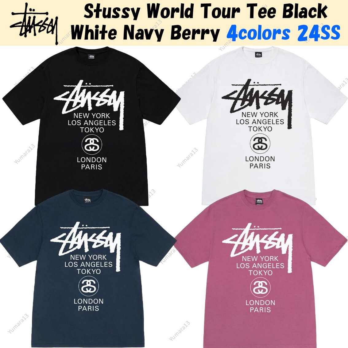 Stussy World Tour Tee Black White Navy Berry 4colors 24SS Brand